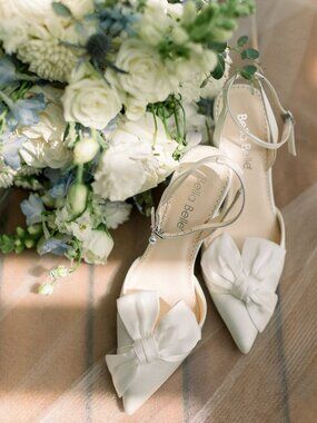 Bella Belle RHODES Bow Wedding Heels with Removable Ankle Straps - Silk Sz 7.5